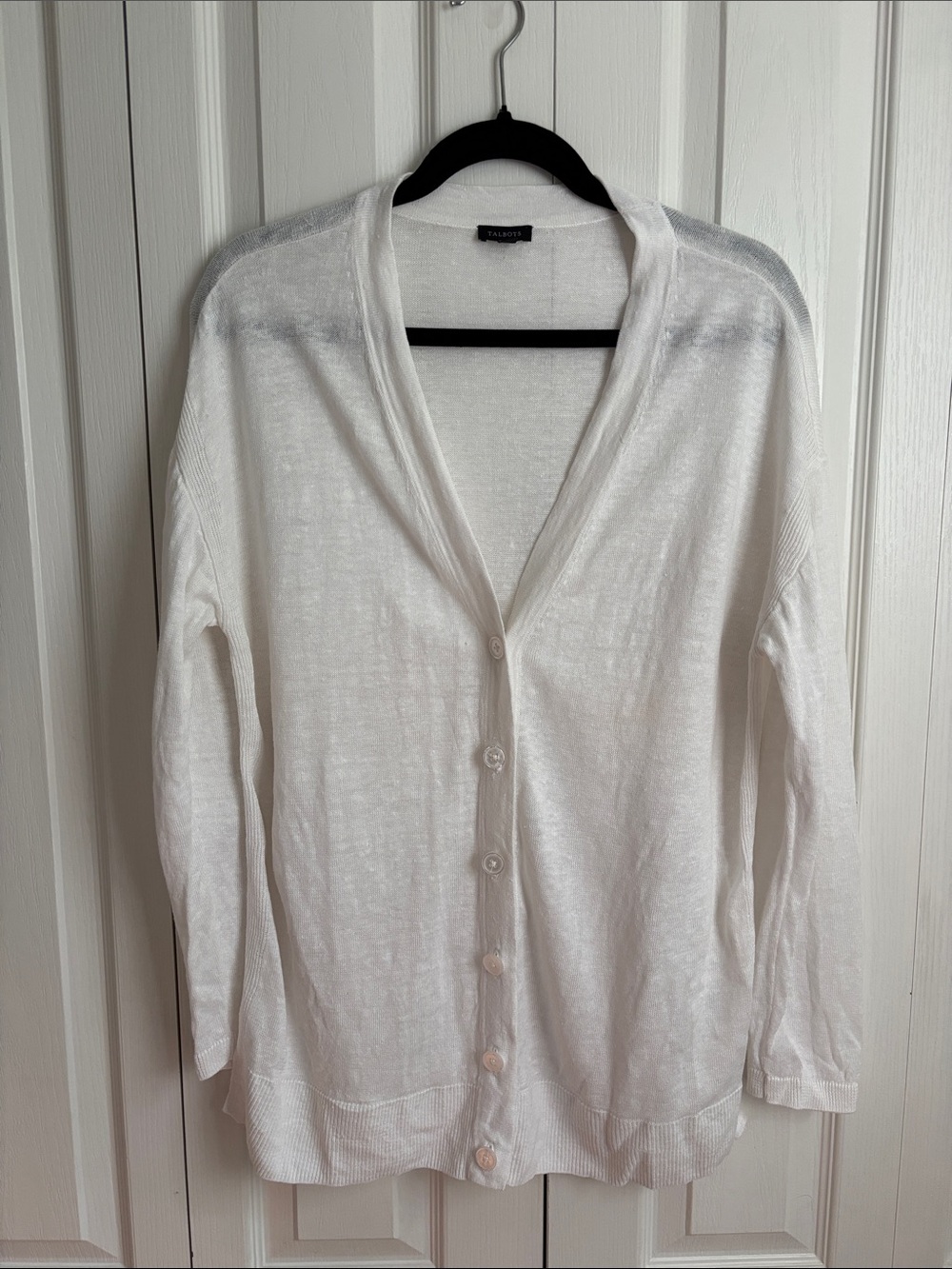 Talbots Linen Long Sleeve Cardigan. White. Size Large